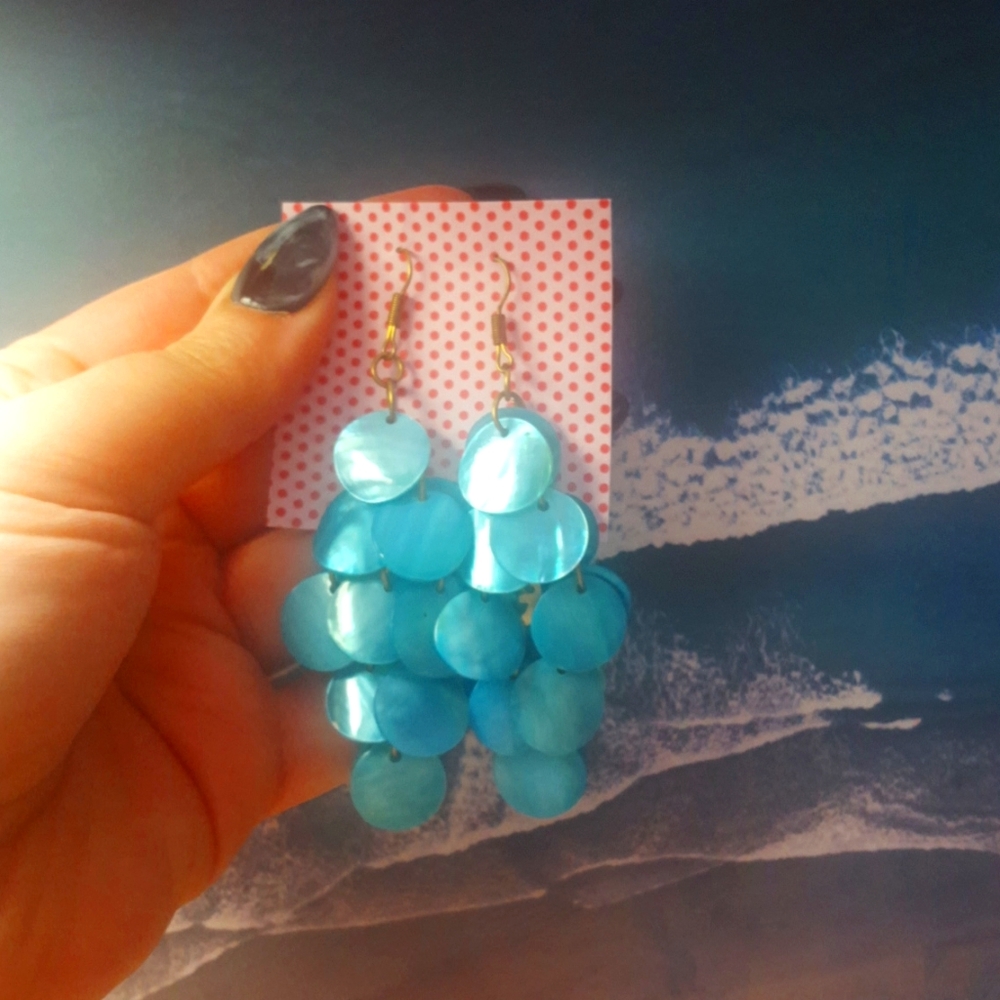 2/ $15 Blue disc chandelier earrings